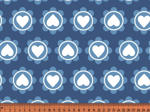 Jersey | Retro Hearts Herzen Kreise Blumen | jeansblau